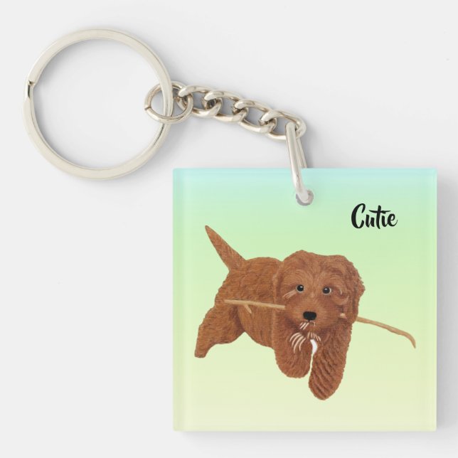 Goldie Golden Doodle Square Keychain (Front)