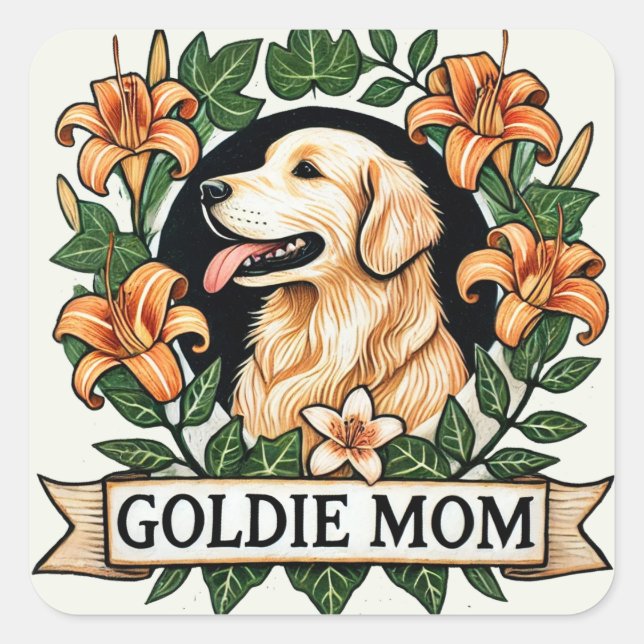 Goldie Mom Golden Retriever Dog Moms               Square Sticker (Front)