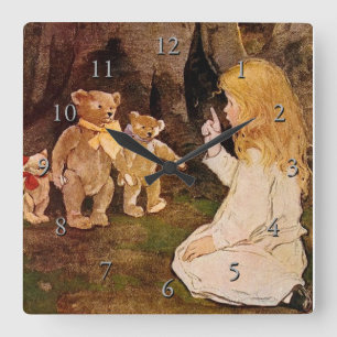 “Goldilocks and the Three Bears” Square Wall Clock