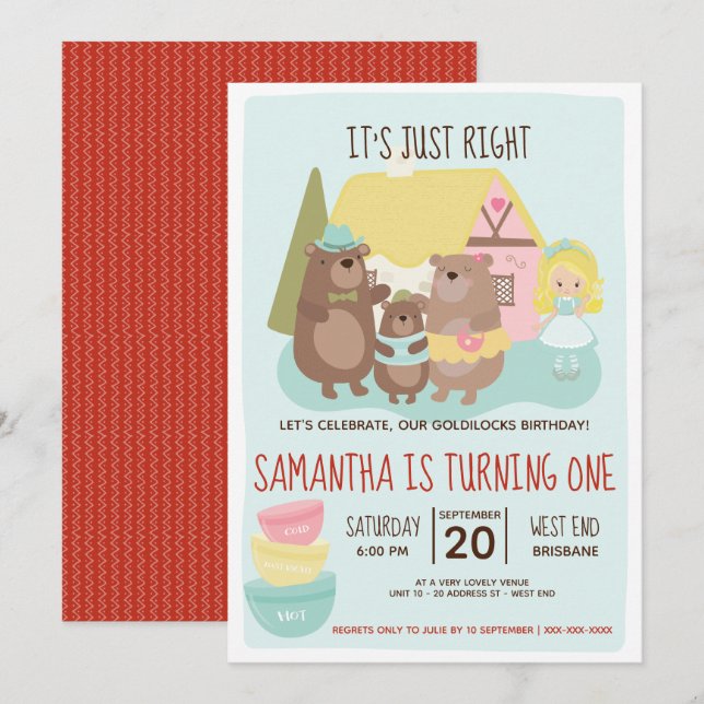 Goldilocks et les trois ours Invitation d'annivers (Devant / Derrière)
