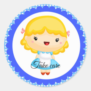 Goldilocks on blue and white gingham  classic round sticker