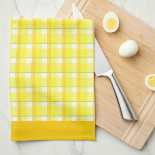 Golds and Yellow Plaid Orange Border Kitchen Towel
