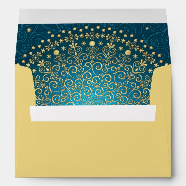 Goldtone and Teal Scrolls A7 Envelope for 5x7s (Back (Bottom))