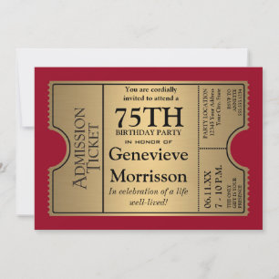 Goldven Ticket Style 75e anniversaire Invitation d