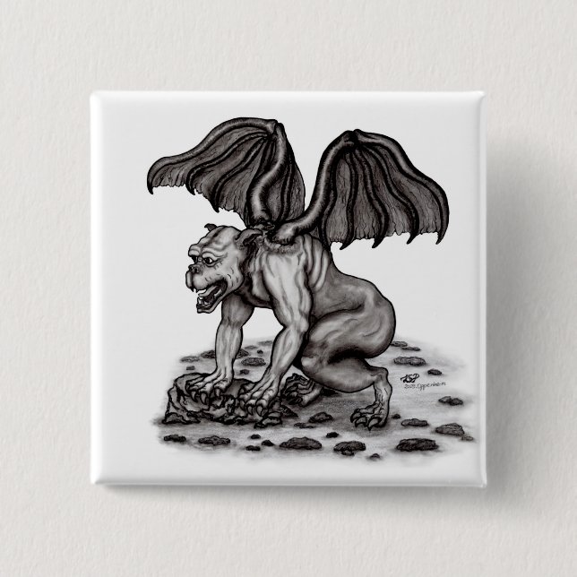 Golem Gargoyle 2 Inch Square Button (Front)