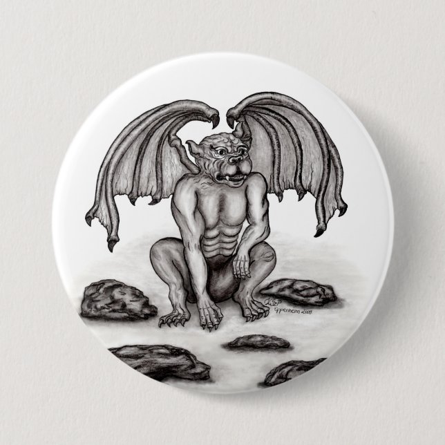 Golem Gargoyle 3 Inch Round Button (Front)