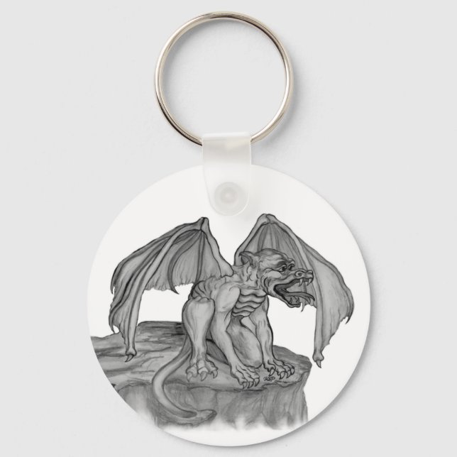 GOLEM - Gargoyle black-and-white Design Keychain (Front)