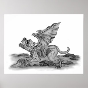 Golem - Gargoyle black and white design Poster