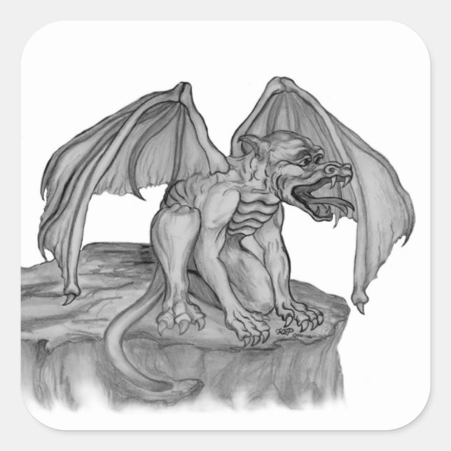 GOLEM - Gargoyle black-and-white Design Square Sticker (Front)