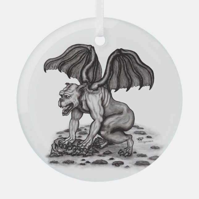 Golem Gargoyle Glass Ornament (Front)