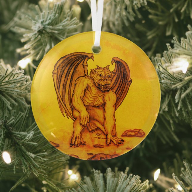 Golem Gargoyle Glass Ornament (Insitu)