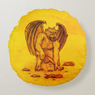 Golem Gargoyle Round Pillow