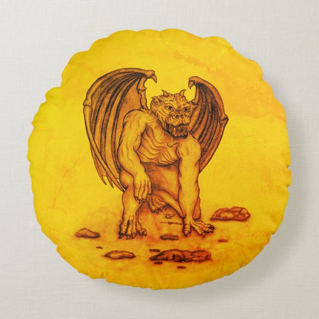 Golem Gargoyle Round Pillow (Front)