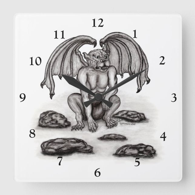 Golem Gargoyle Square Wall Clock (Front)
