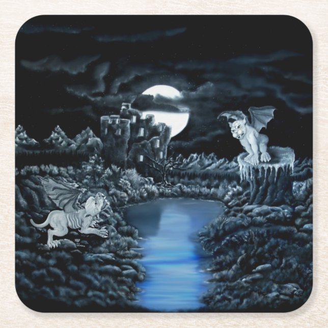 Golem vs Dolem District Fight Square Paper Coaster (Front)