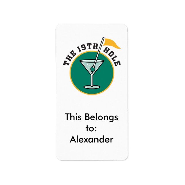 golf 19th hole drink time humour label (Front)