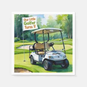 Golf 1 st Birthday with Golf Cart on Putting Green Napkin