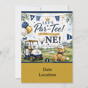 Golf 1st Birthday Banner with Golf Cart Invitation