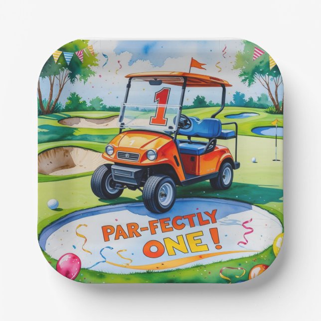 Golf 1st Birthday for baby boy golfer Paper Plate (Front)