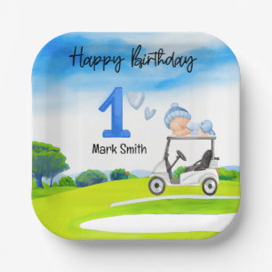 Golf 1st Birthday for baby boy golfer Paper Plate