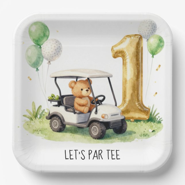 Golf 1st Birthday Let's Par Tee Paper Plate (Front)
