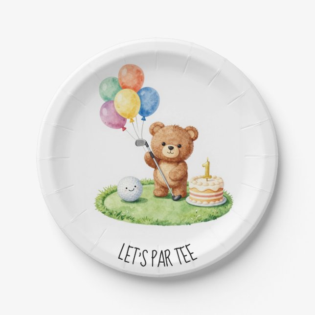 Golf 1st Birthday Let's Par Tee Paper Plate (Front)