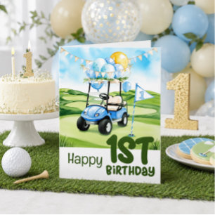 Golf 1st birthday one year old golfer card
