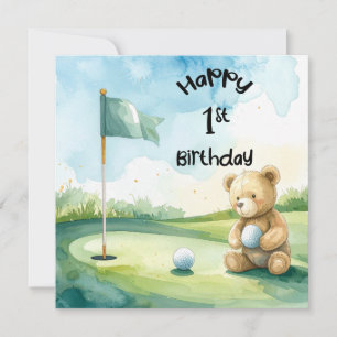 Golf 1st birthday one year old golfer card