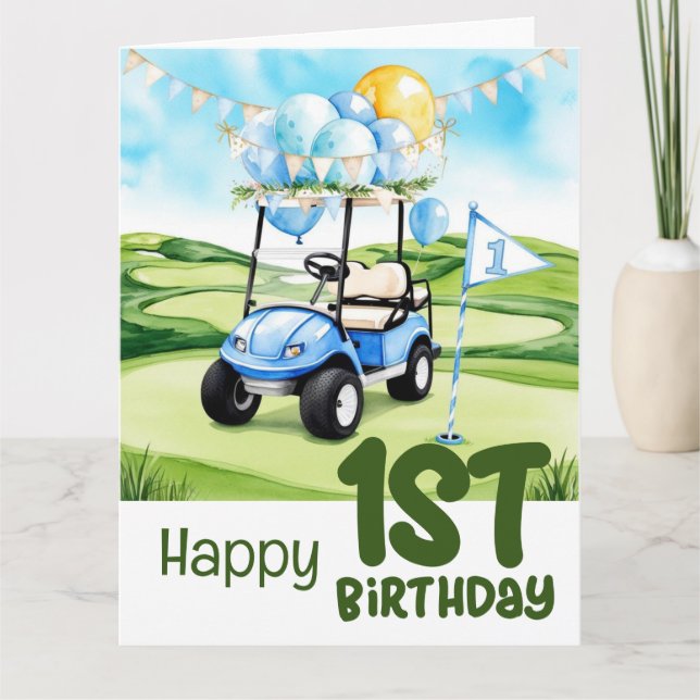 Golf 1st birthday one year old golfer  card (Front)