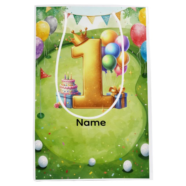 Golf 1st birthday one year old golfer  medium gift bag (Front)