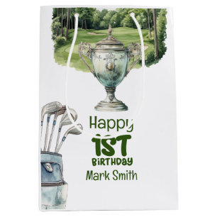 Golf 1st birthday one year old golfer  medium gift bag