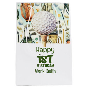 Golf 1st birthday one year old golfer  medium gift bag