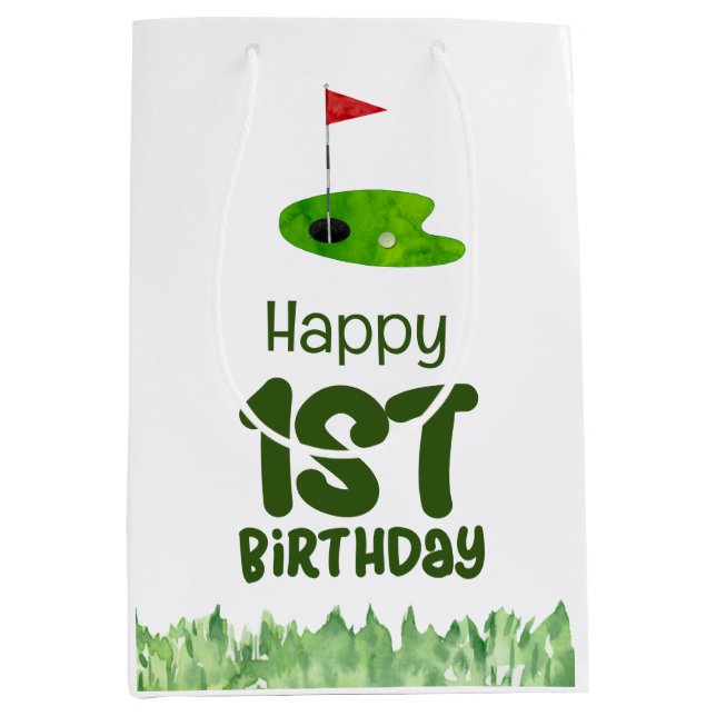 Golf 1st birthday one year old golfer  medium gift bag (Front)