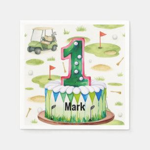 Golf 1st birthday one year old golfer number one napkin