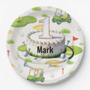Golf 1st birthday one year old golfer number one paper plate