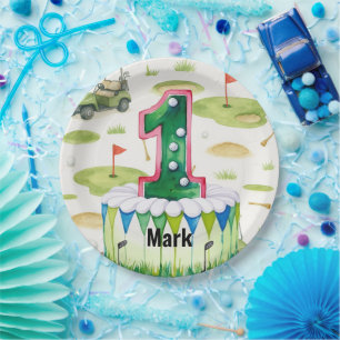 Golf 1st birthday one year old golfer number one paper plate