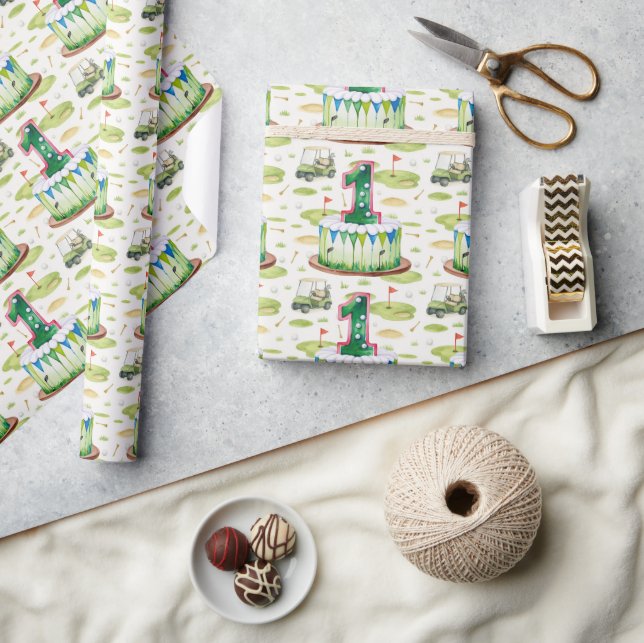 Golf 1st birthday one year old golfer number one wrapping paper (Crafts)