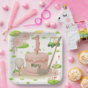 Golf 1st birthday one year old golfer  paper plate