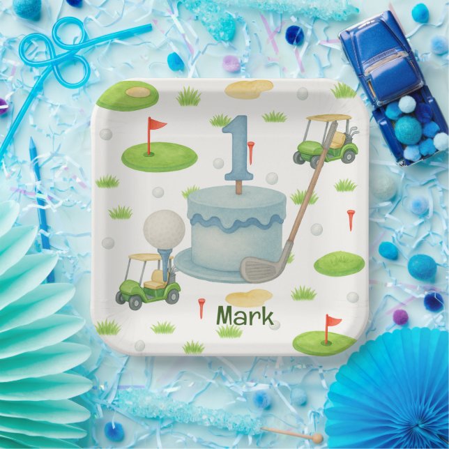 Golf 1st birthday one year old golfer  paper plate (Party)
