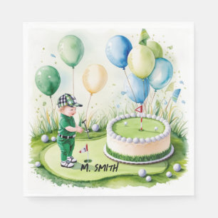 Golf 1st birthday one year old golfer with Name Napkin