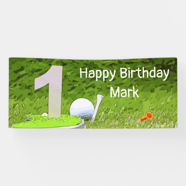 Golf 1st birthday one year old golfer with number  banner (Horizontal)