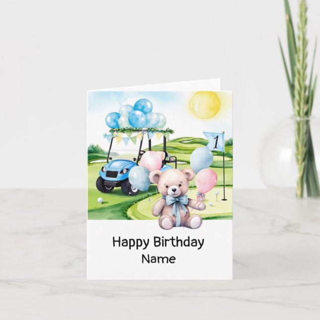 Golf 1st birthday one year old golfer with number card (Front)