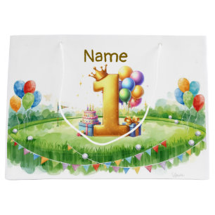Golf 1st birthday one year old golfer with number large gift bag