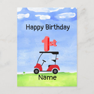 Golf 1st birthday one year old golfer with number postcard