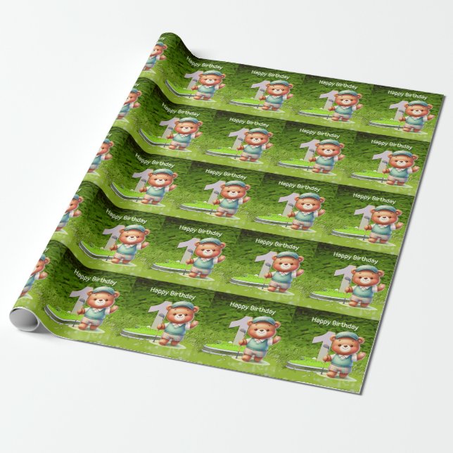 Golf 1st birthday one year old golfer with number wrapping paper (Unrolled)