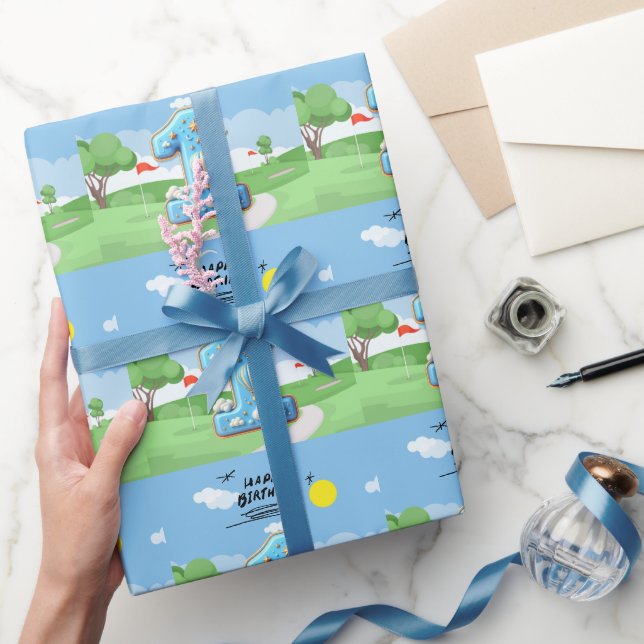 Golf 1st birthday one year old golfer wrapping paper (Gifting)
