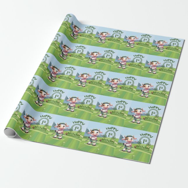 Golf 1st birthday one year old golfer  wrapping paper (Unrolled)