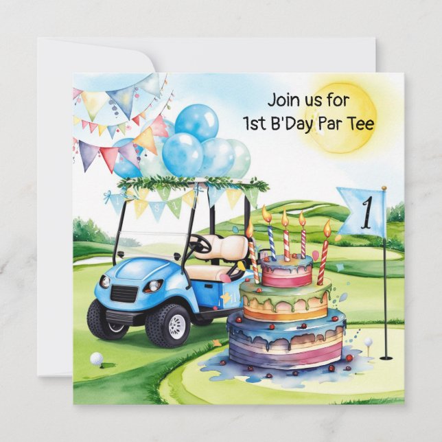 Golf  1st birthday party invitation  (Front)