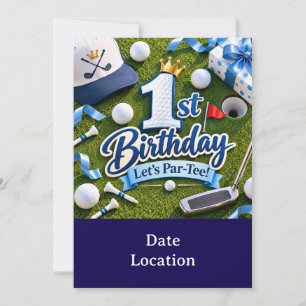 Golf 1st Birthday Party invitation Blue themed Boy