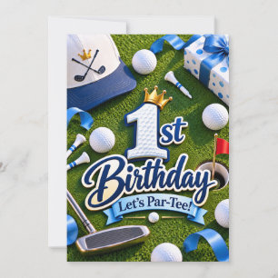 Golf 1st Birthday Party invitation Blue themed Boy